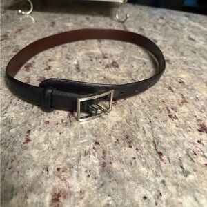 Coach Women's Black Leather Belt with Silver Buckle